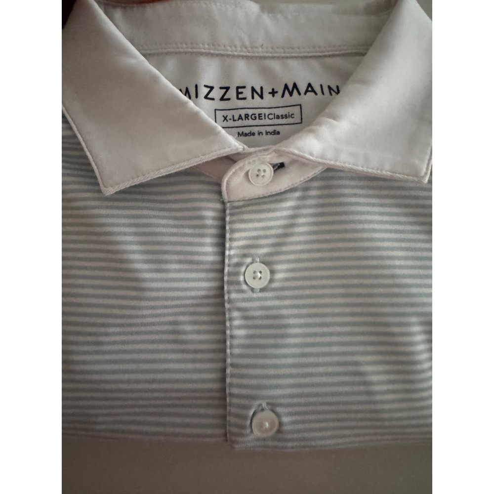 Mizzen + Main Mens XL Classic Fit Striped Performance Golf Polo Shirt Light Blue